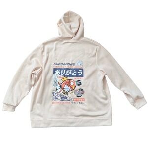 Pokemon Japanese Harajuku Magikarp Ramen Anime Cream Hooded Sweatshirt Sz 3XL